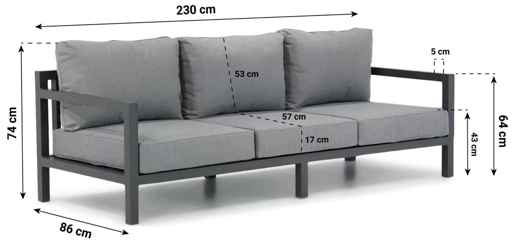 Stoel en Bank Loungeset 5 personen Aluminium Grijs  Lifestyle Garden Furniture Lagos/Brighton