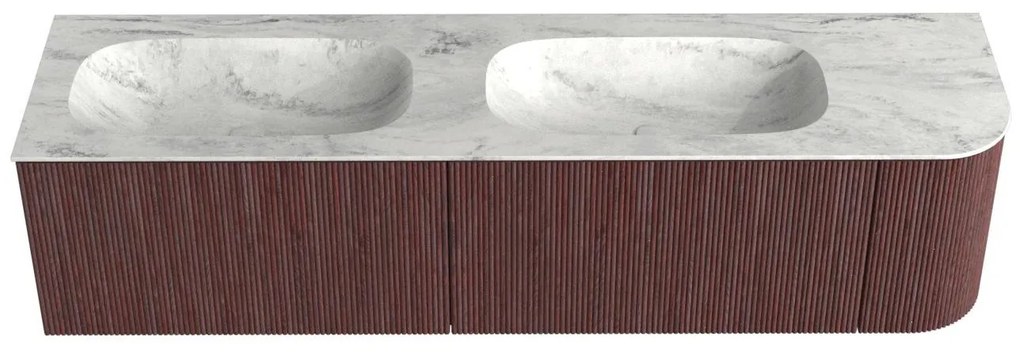 Mondiaz Kurve-dlux 175cm badmeubel ronding rechts ruby met 2 lades en 1 deur en wastafel stor small dubbel/links zonder kraangat opalo