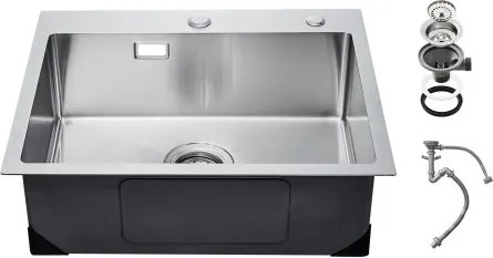 VEVOR Keukenspoelbak Inbouwspoelbak 68 x 45 x 19 cm Gemaakt van roestvrij staal Bovenop gemonteerde spoelbakken, enkele kom met accessoires, huishoudelijke spoelbak voor campervoorbereiding Keukenbar