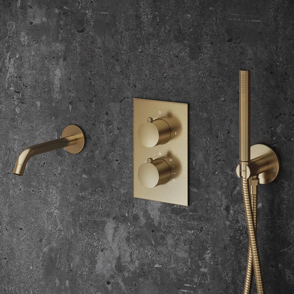 Saniclear Brass Stripes inbouw thermostaat met inbouwdeel geborsteld messing - mat goud