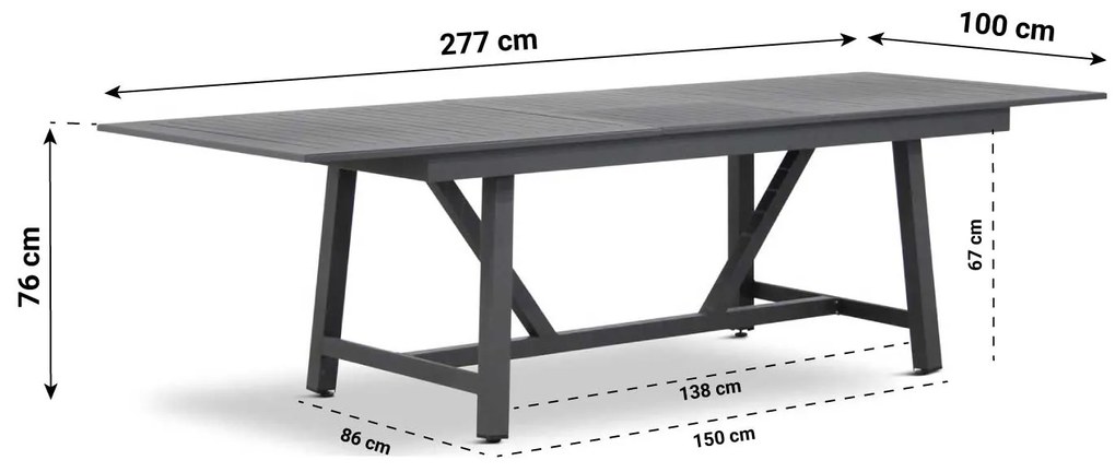 Dining Tuintafel rechthoekig uitschuifbaar 217/277 x 100 cm Aluminium Grijs General