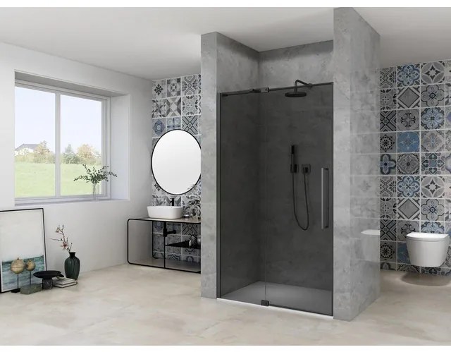 Van Rijn Products ST08 Nis Draaideur - 130x200cm - grijs rookglas - dikte 8mm - 2 delig - muurprofiel - stabilisatiestang - Zwart ST08300130GRZW