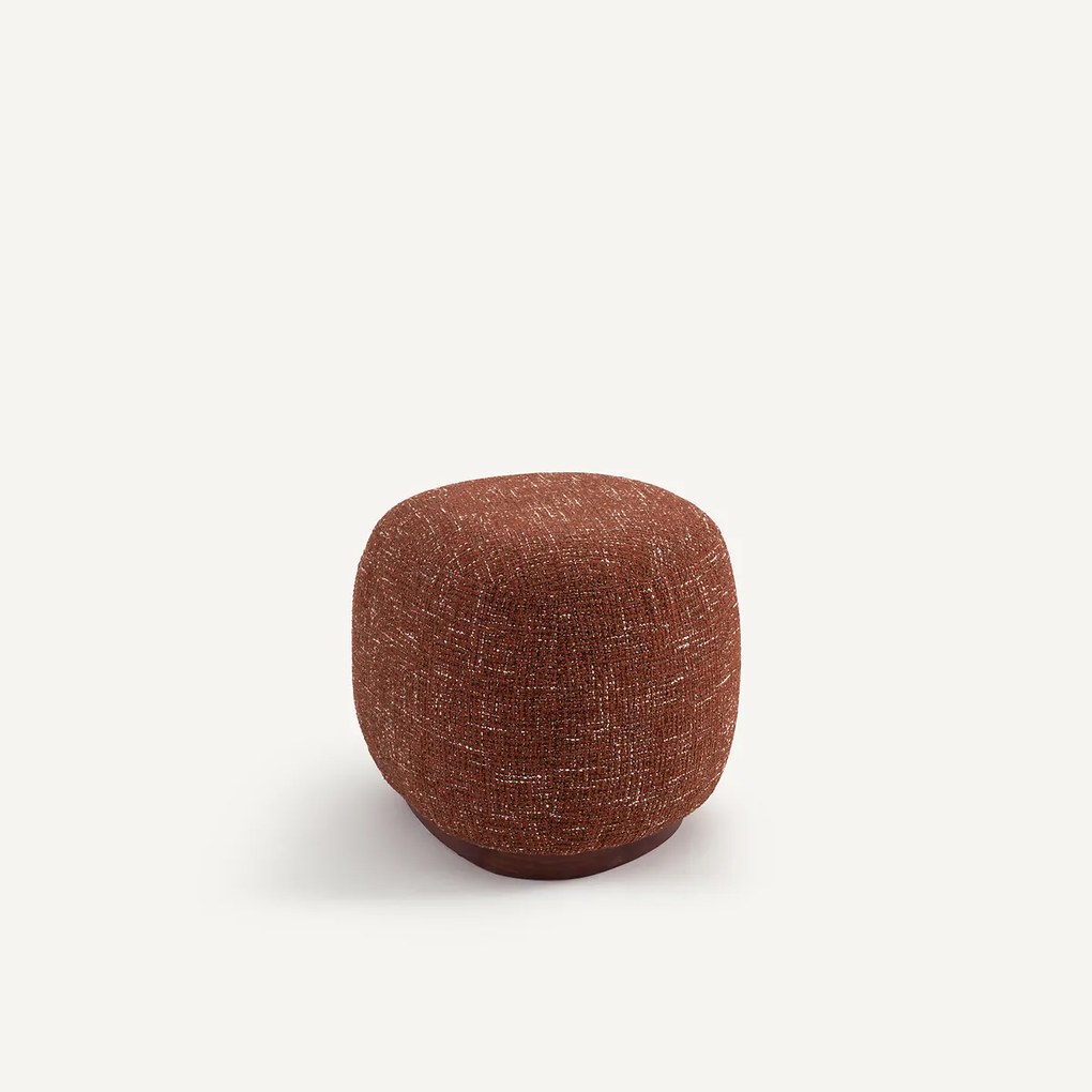 Voetsteun, stoffen poef en onderstel van massief notenhout, JERRY