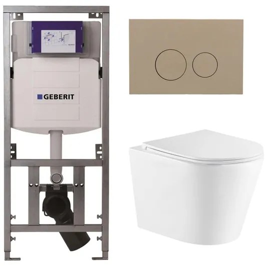 QeramiQ Dely Toiletset - 36.3x51.7cm - diepspoel - rimless - Geberit UP320 inbouwreservoir - met Burda frame - softclose toiletzitting - bedieningsplaat taupe - ronde knoppen - wit glans SW1026255/0701131/SW1102378/SW1159504