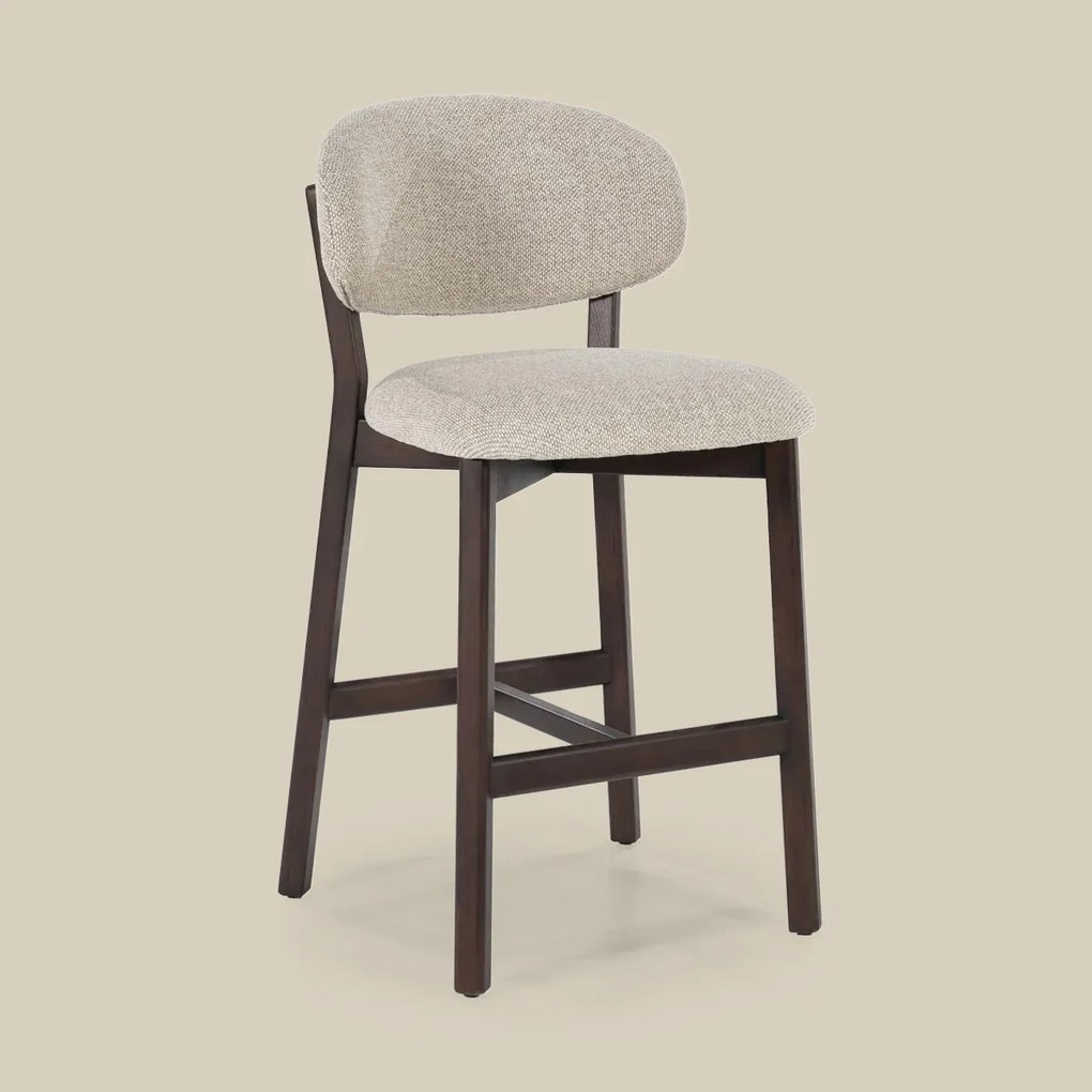 Luxe Barstoel Walnoot En Taupe Stof