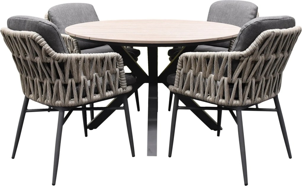 Quincy Luxor dining tuinset 120xH75 cm rond 5 delig antraciet polywood