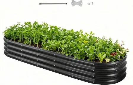 VEVOR Verhoogd Tuinbed, Metaal, 2400x600x290 mm, Plantbed, Groentebed, Plantenbak met Open Bodem & Afgeronde Randen, Bloembed, Kruidenbed, Ideaal voor Groenten, Bloemen, Kruiden & Vetplanten, Ovaal