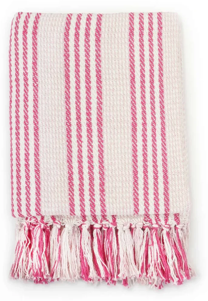 vidaXL Plaid strepen 220x250 cm katoen roze en wit