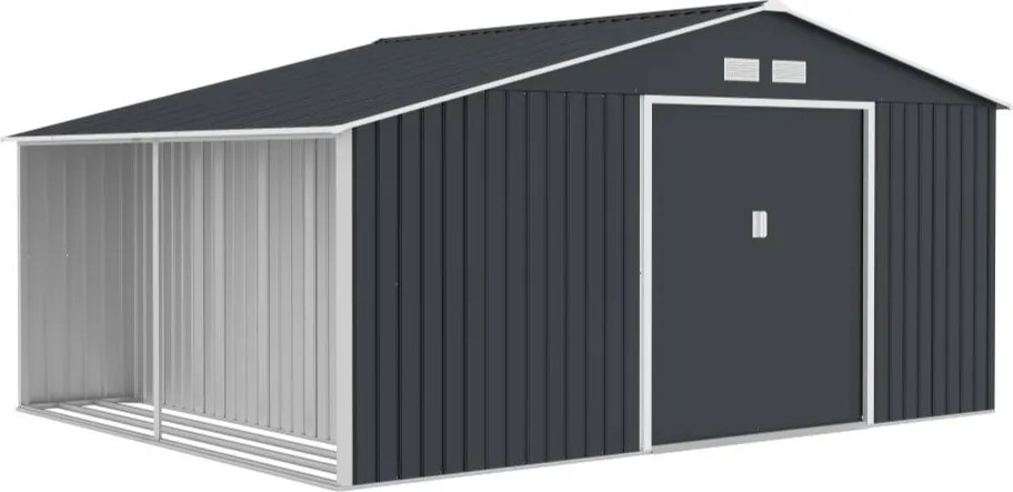 Metalen tuinhuisje voor gereedschap Molde 3,4 x 3,2 m met houtopslag Store Boss antraciet