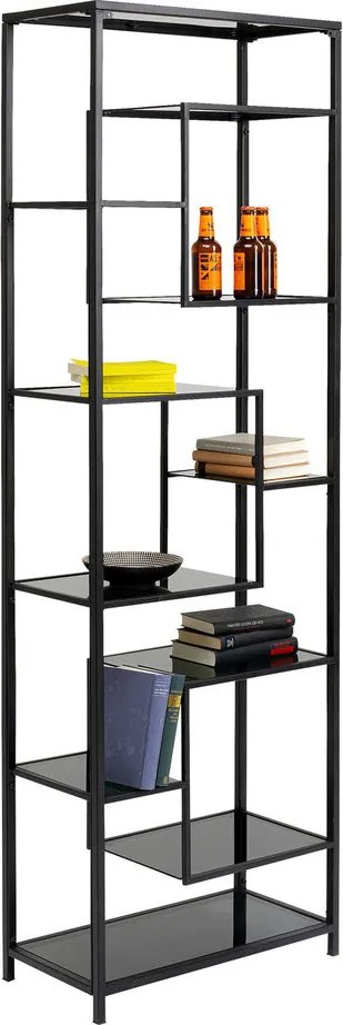 Smal Hoog Wandrek Staal Met Glas Zwart - 60x30x195cm.