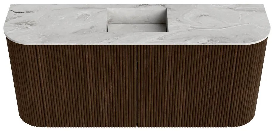 Mondiaz Joya DLux 95cm toiletmeubel ronding links/rechts walnut met wastafel faye midden 1 kraangat glace