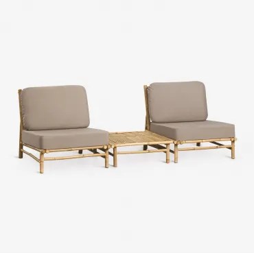 Tuinset Met 2 Fauteuils En Een Vierkante Salontafel 75x75 Cm Van Bamboe Isendra Mokka Bruine Stof - Sklum