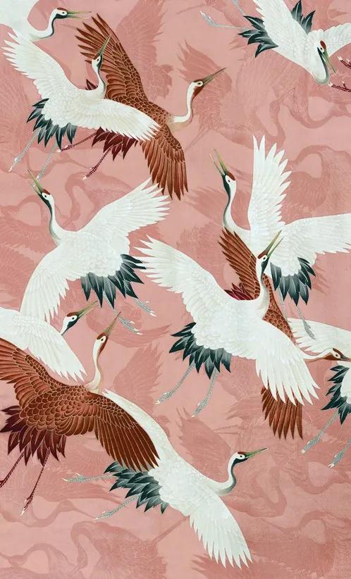 Kimono with Cranes . Pink