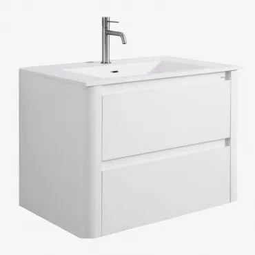 Conjunto Vaniteit Hangend 80x50 Cm In Hout Met Geïntegreerde Wastafel Egerton Wit & Spiegelloze & Geborsteld Grijs ↑20 Cm - Sklum