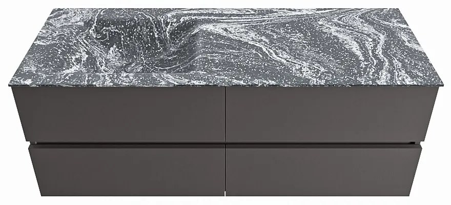 Mondiaz Vica DLux badmeubel 130cm dark grey 4 lades met wastafel lava links zonder kraangat