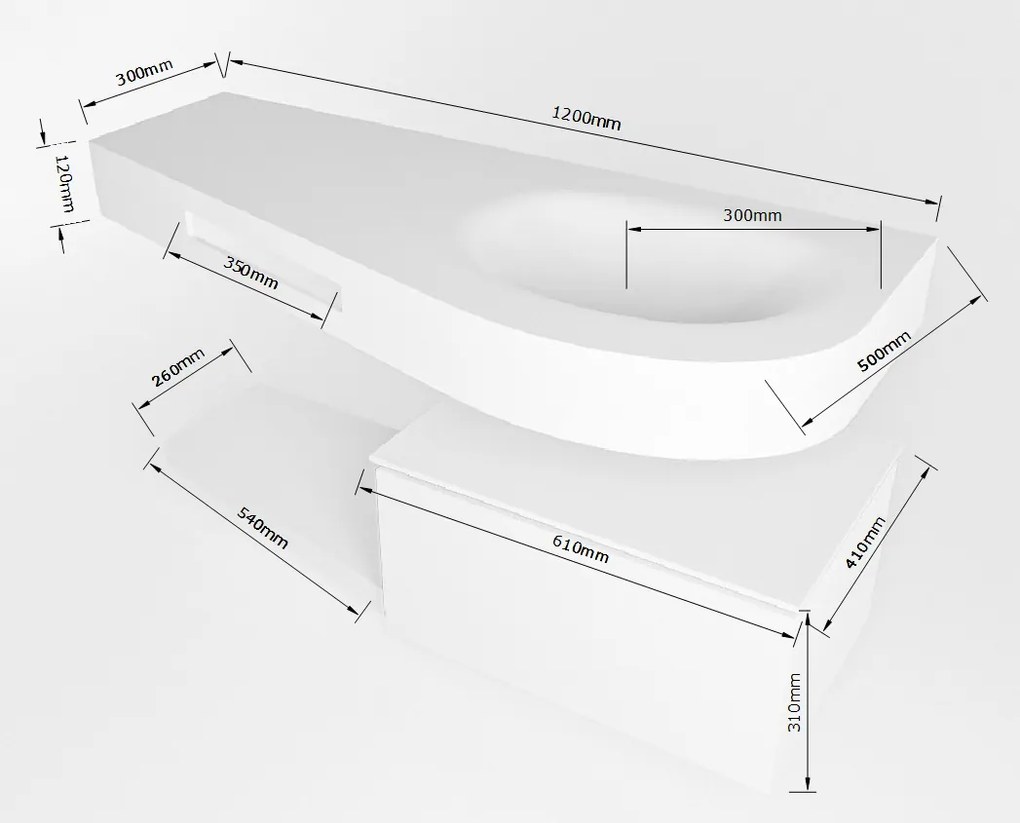 Mondiaz Riva badmeubel 120cm Carrara met 1 lade en wastafel rechts 0 kraangaten Dark Grey