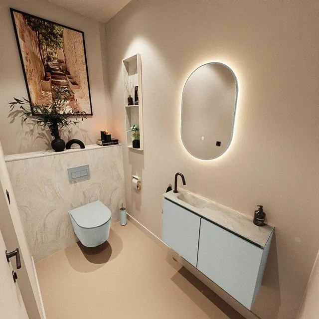 MONDIAZ TURE-DLUX 80cm toiletmeubel Greey. EDEN wastafel Ostra positie links. Met 1 kraangat. TUREDX80GREL1OST