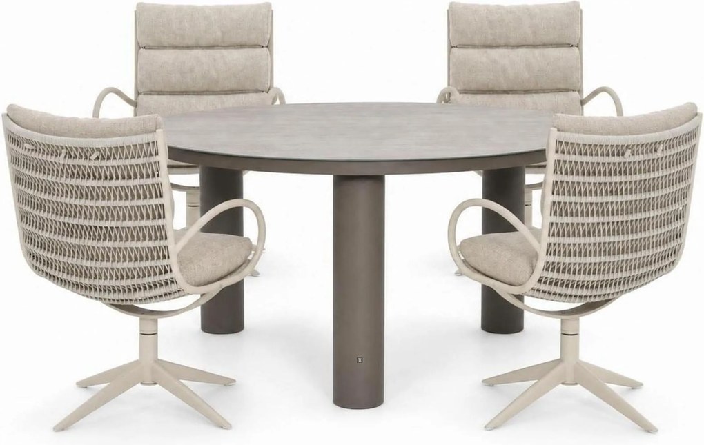 Tuinset Ronde Tuintafel 6 personen 150 cm Wicker Taupe Apple Bee Camp