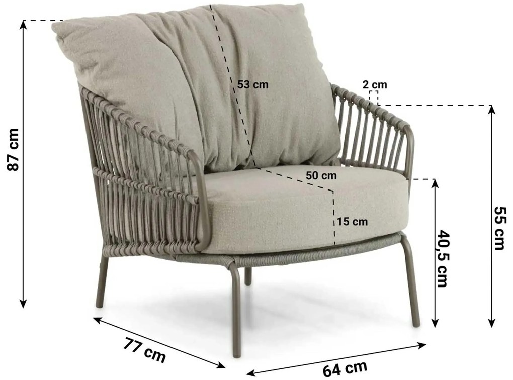 Stoel en Bank Loungeset 5 personen Aluminium/rope Taupe 4 Seasons Outdoor Capalbio/Sentis