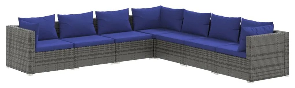 vidaXL 7-delige Loungeset met kussens poly rattan grijs