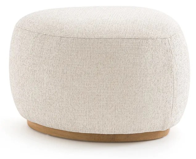 Voetsteun, poef in structuurstof en massief eiken onderstel, Jerry