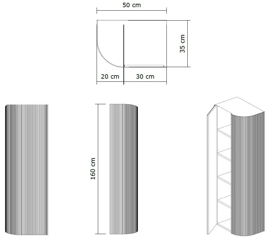 Gliss Design Alluro kolomkast 160cm met ronding rechts charcoal