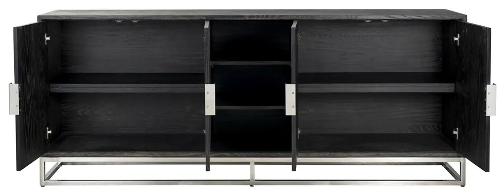 Richmond Interiors Blackbone Silver Groot Dressoir Zwarte Visgraat Met Zilver - 225x45x90cm.