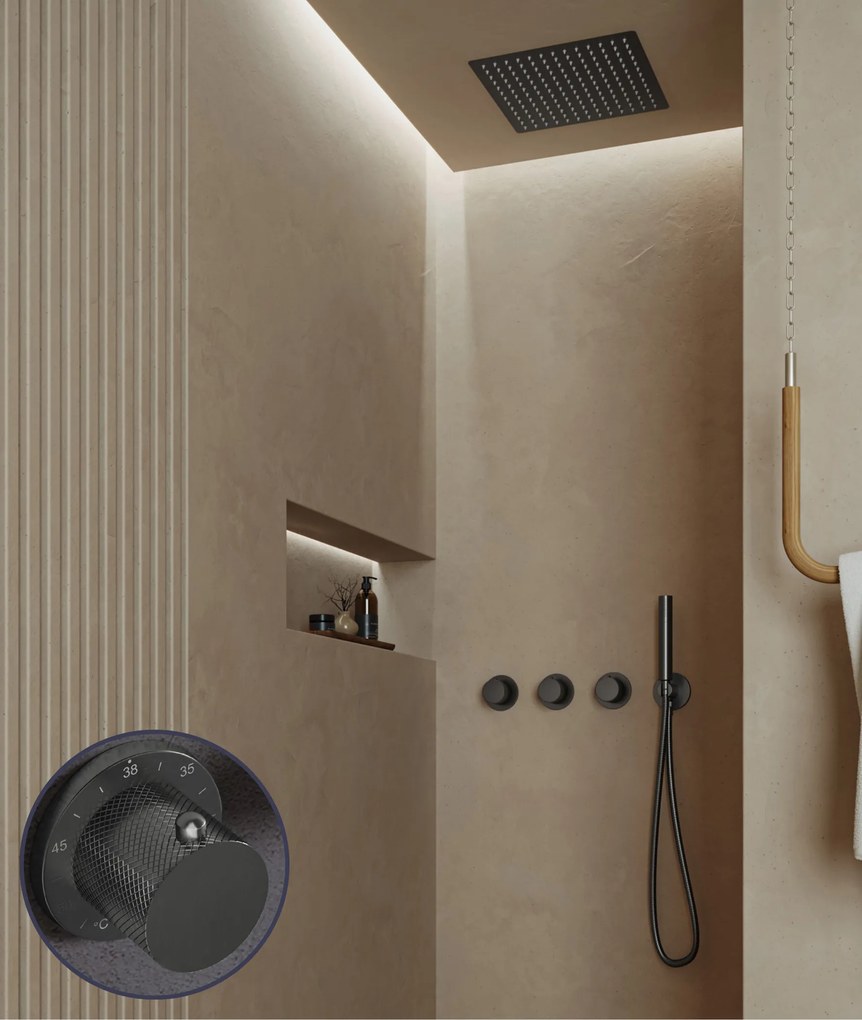 Saniclear Plus Curved inbouw regendouche met inbouw douchekop 30x30cm en staafhanddouche verouderd ijzer - gunmetal