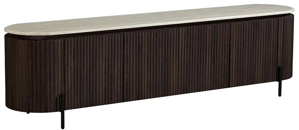Walnoot Tv-meubel Met Travertin Blad - 200x40x55cm.