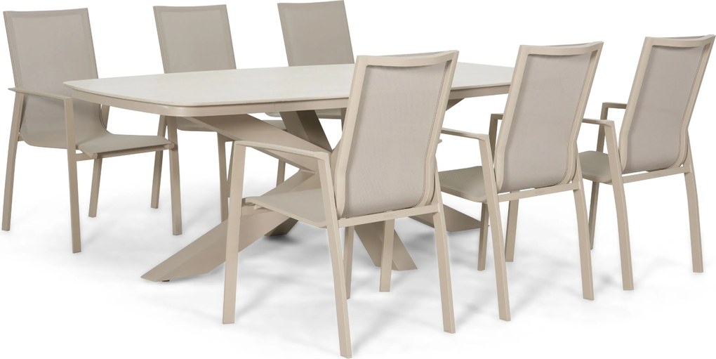 Tuinset 6 personen 220 cm Aluminium Zand/Beige Lifestyle Garden Furniture Ultimate/Belluno