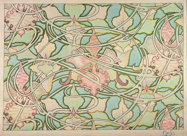 Mucha, Alphonse Marie - Kunstdruk Wallpaper design, (40 x 30 cm)