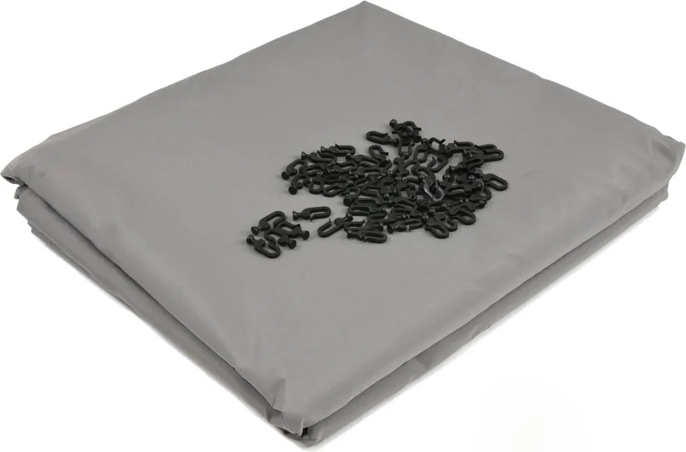 Milos tuinhuisje 3x6m met grijze gordijnen en muggengaas Tuinpunt