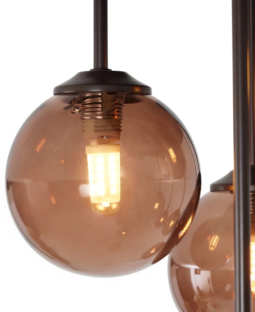 Design plafondlamp brons met brons glas 9-lichts - Athens Design G9 bol / globe / rond vierkant Binnenverlichting Lamp
