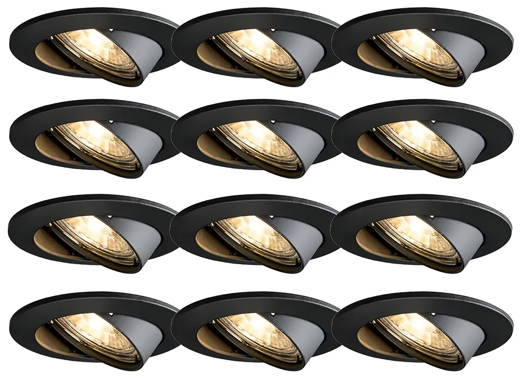 Set van 12 Moderne inbouwspots zwart kantelbaar - Edu Modern GU10 rond Binnenverlichting Lamp