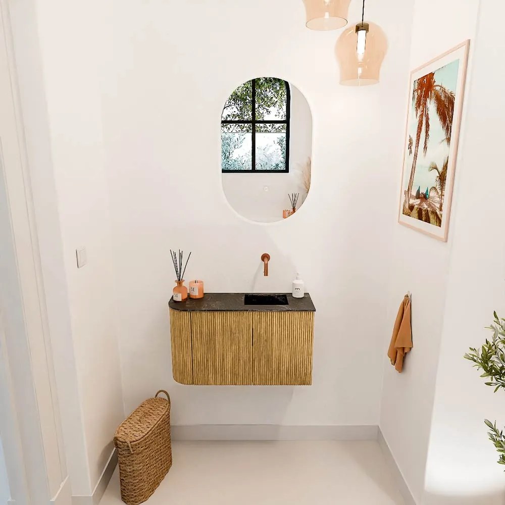 Mondiaz Joya DLux 70cm toiletmeubel ronding links oak met wastafel faye rechts zonder kraangat lava