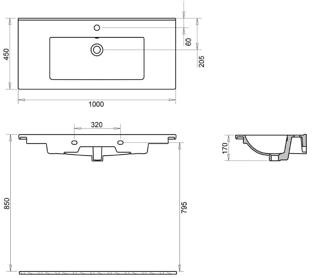 Sanicare Q10 keramische wastafel 100x45cm wit