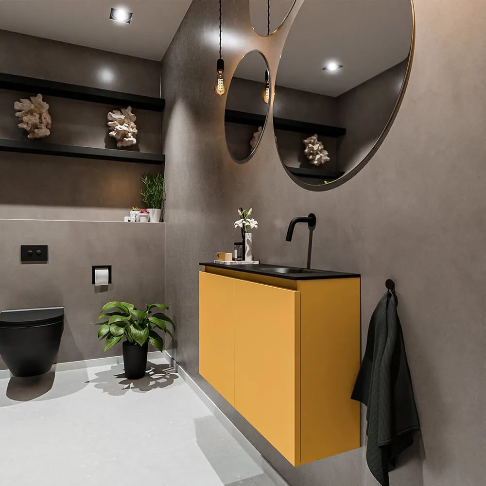 Mondiaz Ture 80cm toiletmeubel ocher met wastafel urban rechts geen kraangat