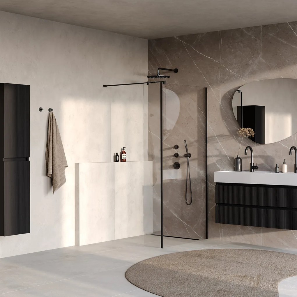Brauer Oblivion inloopdouche helder glas 100cm met 30cm zijwand zwart mat