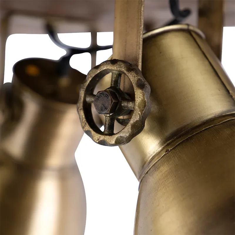 Plafondlamp brons met hout 3-lichts - Mangoes Industriele / Industrie / Industrial E27 vierkant Binnenverlichting Lamp