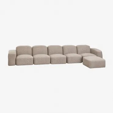 Bastian 5-delige Modulaire Bank En Poef Moka Bruine Bouclé Stof - Sklum