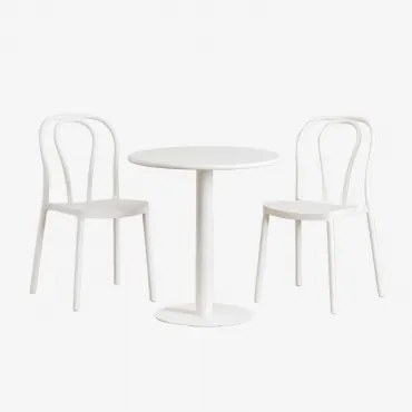 Set Van Ronde Tafel Ø70 Cm En 2 Tuinstoelen Mizzi Glaciale Wit - Sklum