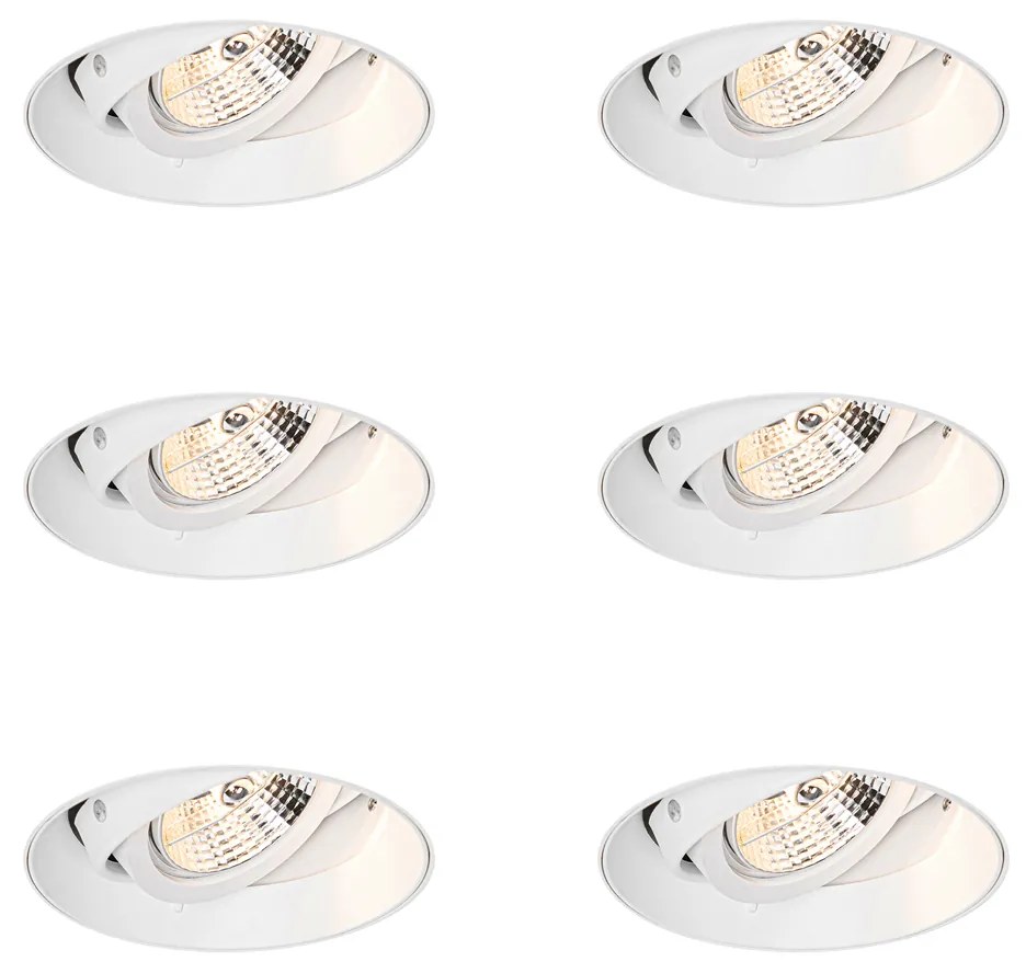 Set van 6 Moderne inbouwspot wit GU10 AR70 rond trimless - Oneon