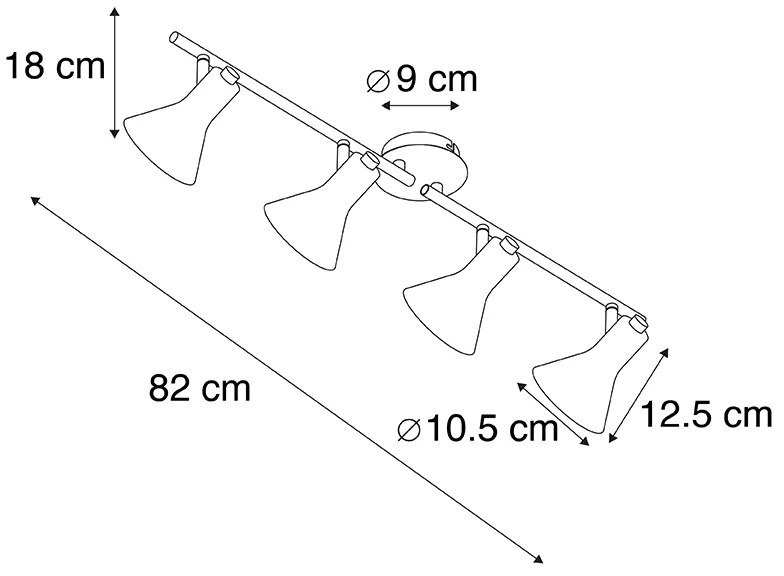 Moderne spot zwart met goud 4-lichts - Magno
