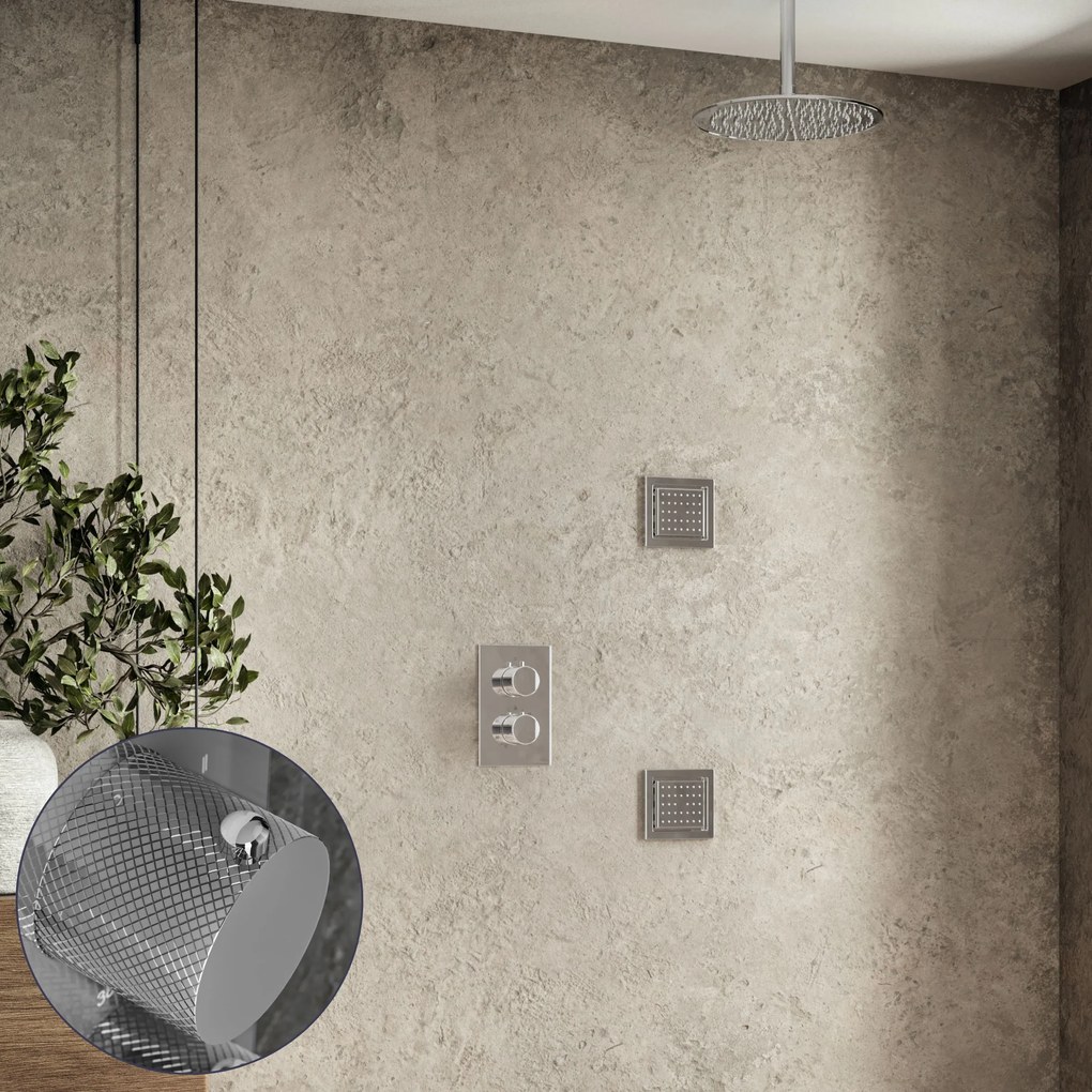 Saniclear Talpa Curved inbouw regendouche 30cm met vierkante massagejets en plafondarm chroom