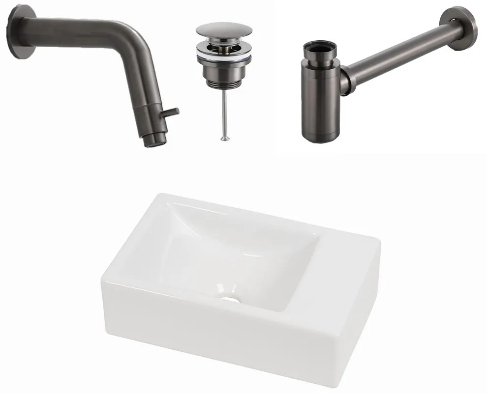 Plieger Houston fonteinset met mat witte fontein rechts en gunmetal inbouwkraan