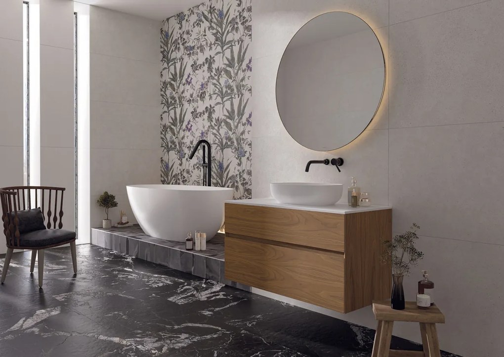 Jabo Borneo White wandtegel bloem 60x120cm gerectificeerd
