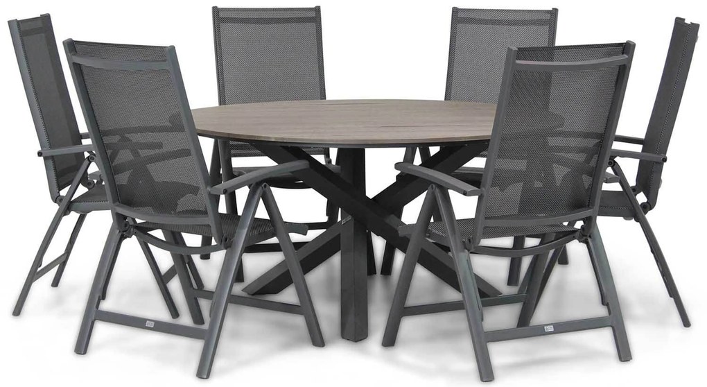 Tuinset Ronde Tuintafel 6 personen 150 cm Aluminium/Textileen /Aluminium/textileen Grijs Presto Vasto/Ancona