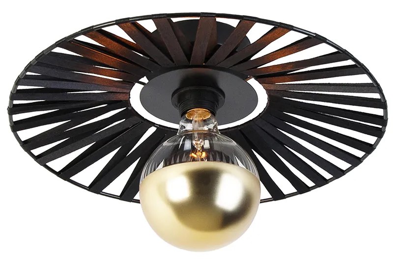 Stoffen Wandlamp zwart 40 cm incl. G125 kopspiegel goud dimbaar - Leia Landelijk E27 rond Binnenverlichting Lamp