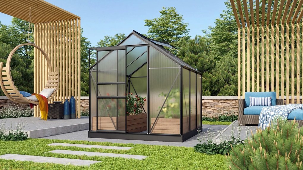 Vitavia Venus serre - 3,8m² - met 6 mm polycarbonaat - Zwart
