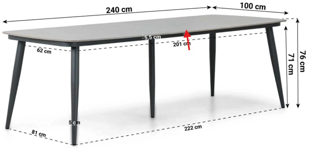 Tuinset 6 personen 240 cm Aluminium/wicker Grijs Santika Furniture Santika